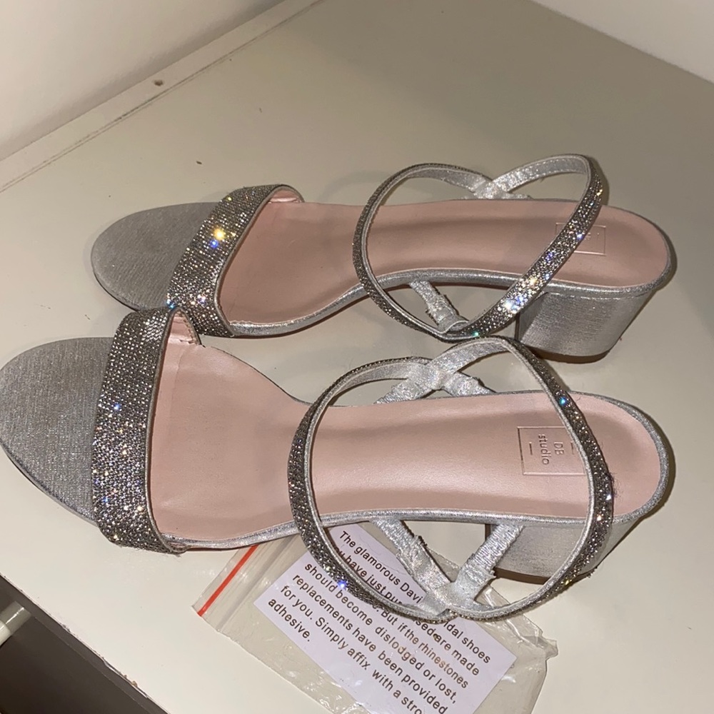 Silver Rhinestone Low Heels